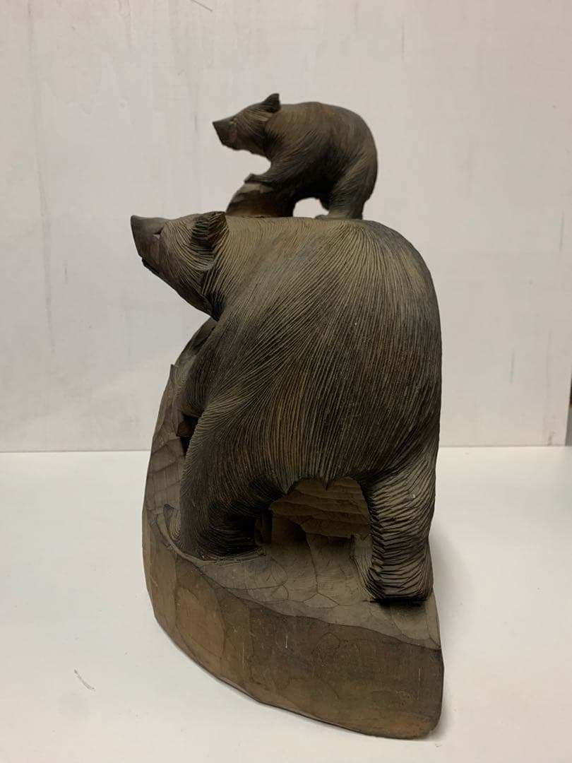 木彫り熊　親子　3体　一木彫り　骨董