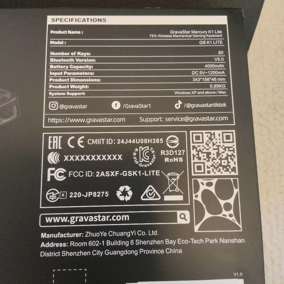 Mercury K1 Lite Transparent Black　新品未使用