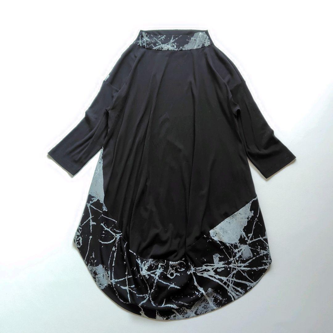 22SS 美品 芽風 センソユニコ ジャガード墨絵 アシンメトリーワンピース