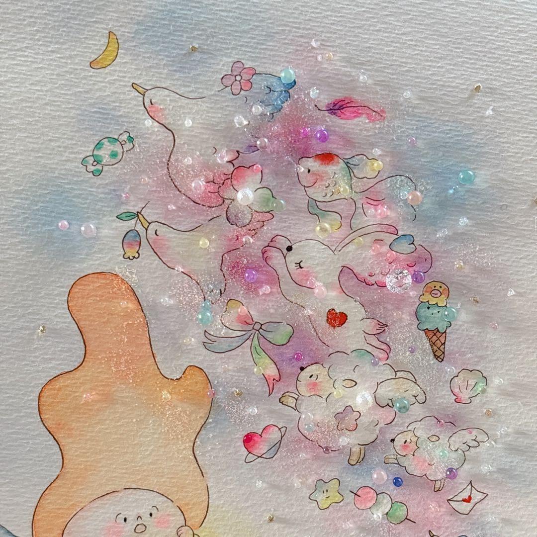 【YAMU】グラスアート　イラスト　水彩画　原画