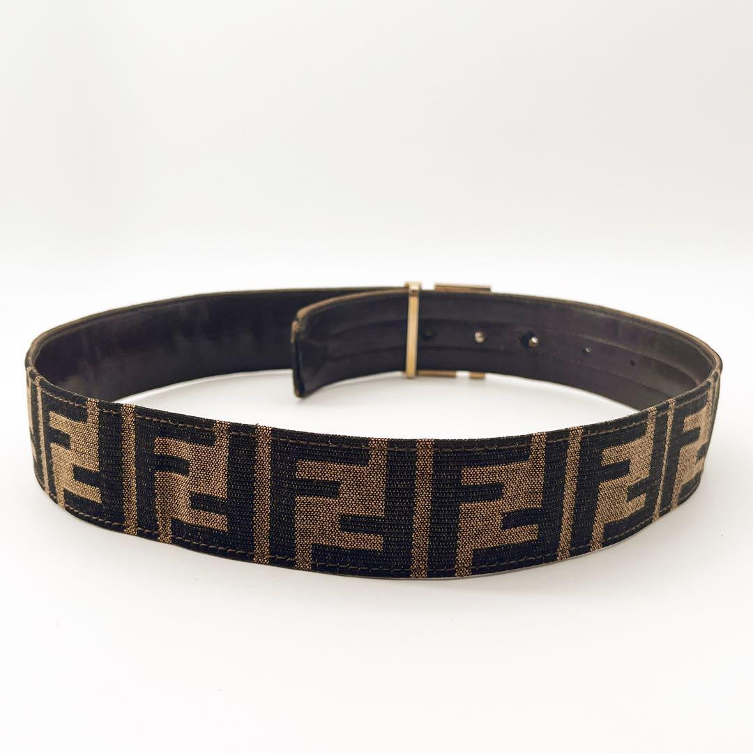 FENDI フェンディ ベルト ロゴバックル レザー ズッカ柄 FFロゴ 茶系