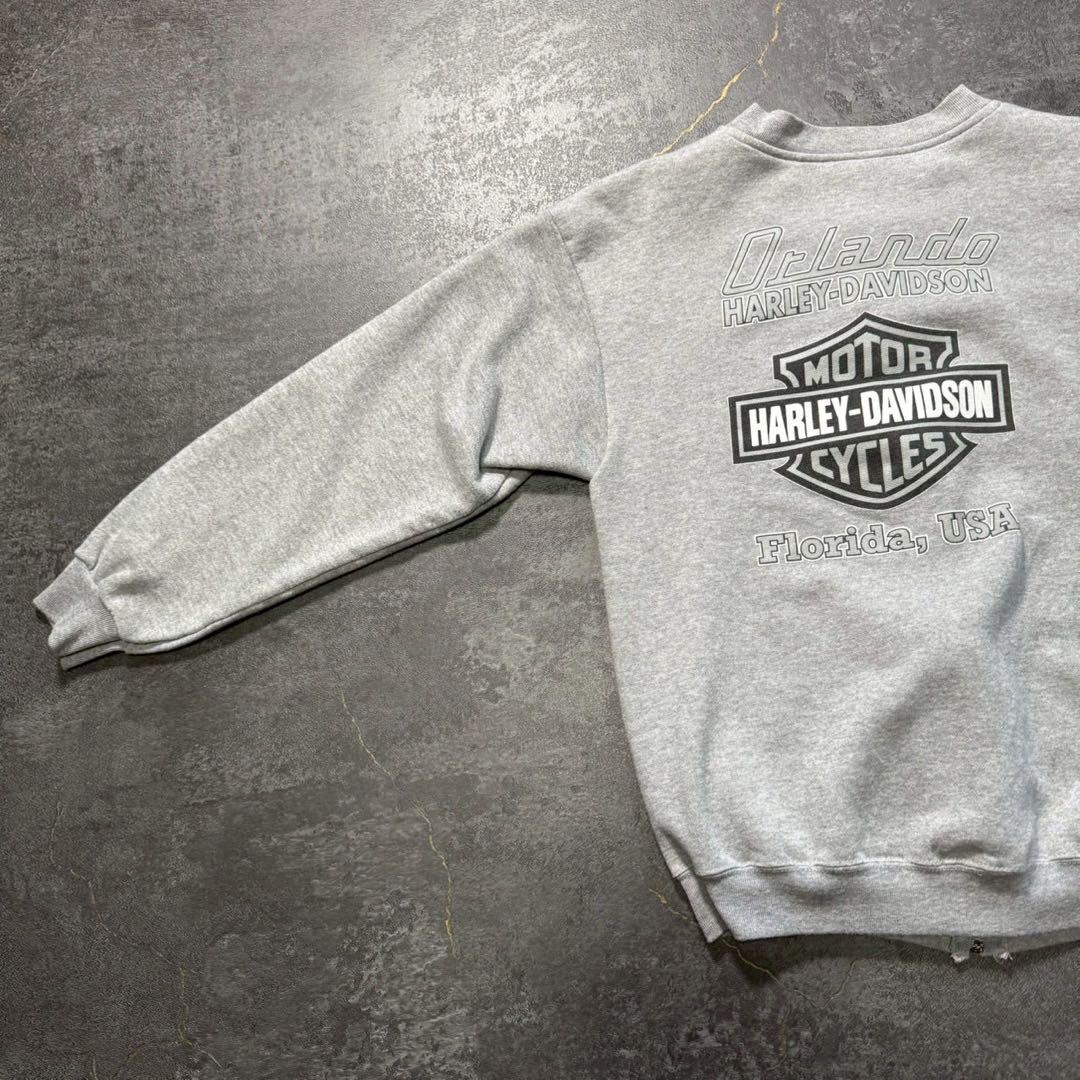 00sUSA製ハーレーダビッドソンアルミジップスウェットカーディガンヘザーグレー
