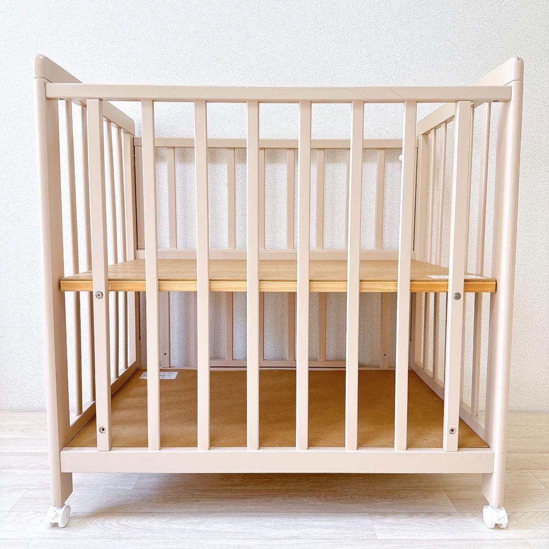 【国産】ミニベビーベッド あわイロ 木製　棚板　収納　スライド　敷きふとん付