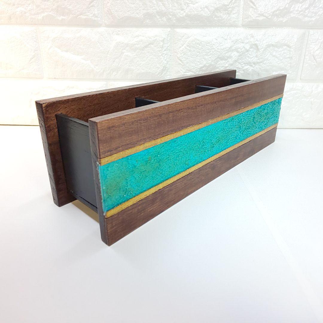 【1208】ウッドレジン　波模様　リモコンラック　収納ケース　インテリア　雑貨