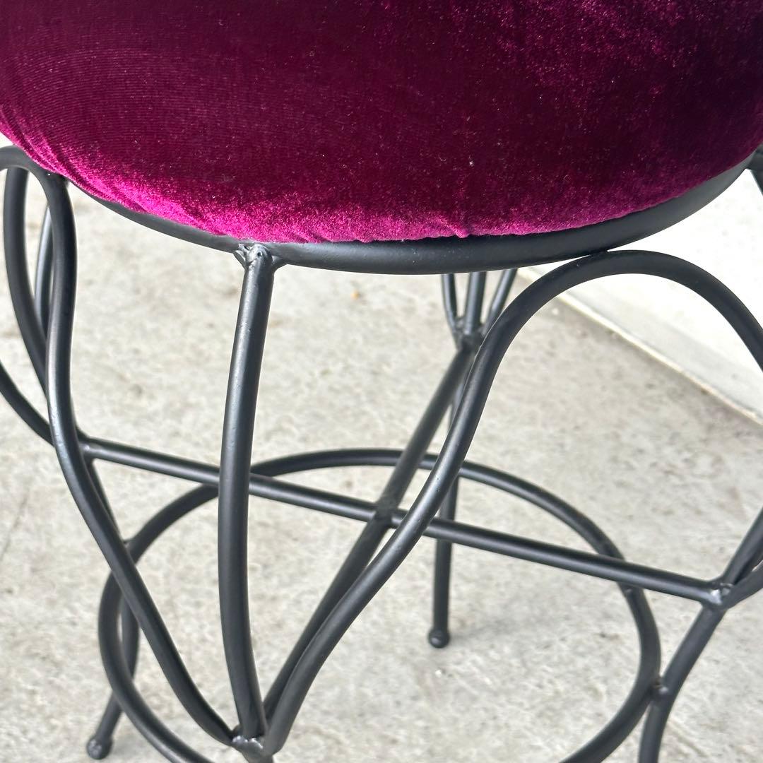 ワインベルベット×アイアン曲線脚スツール｜ロココモダンデザイン 椅子 ベロア調