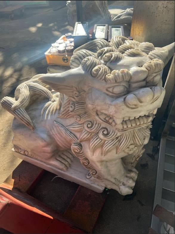 【引取限定】特大 白大理石 獅子 狛犬 2体セット ヴィンテージ 42年物