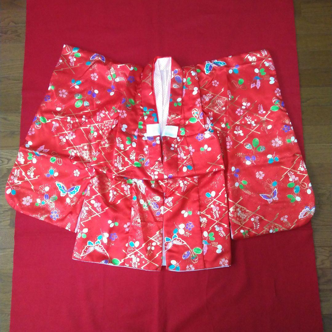 値下【美品】七五三　3歳　女の子　被布コート　着物セット　オレンジ（7点セット）