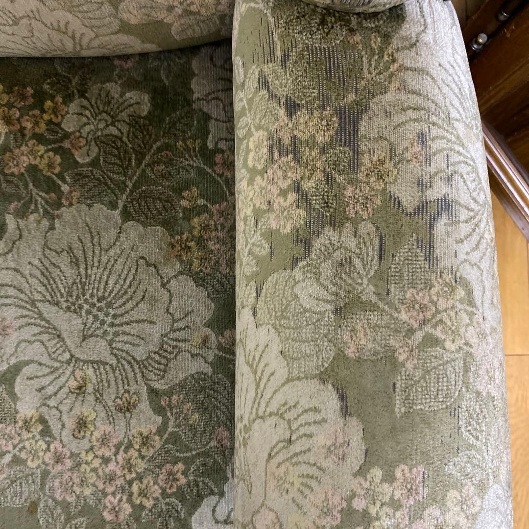 カリモク 金華山シリーズ グリーン 花柄 3Pソファ