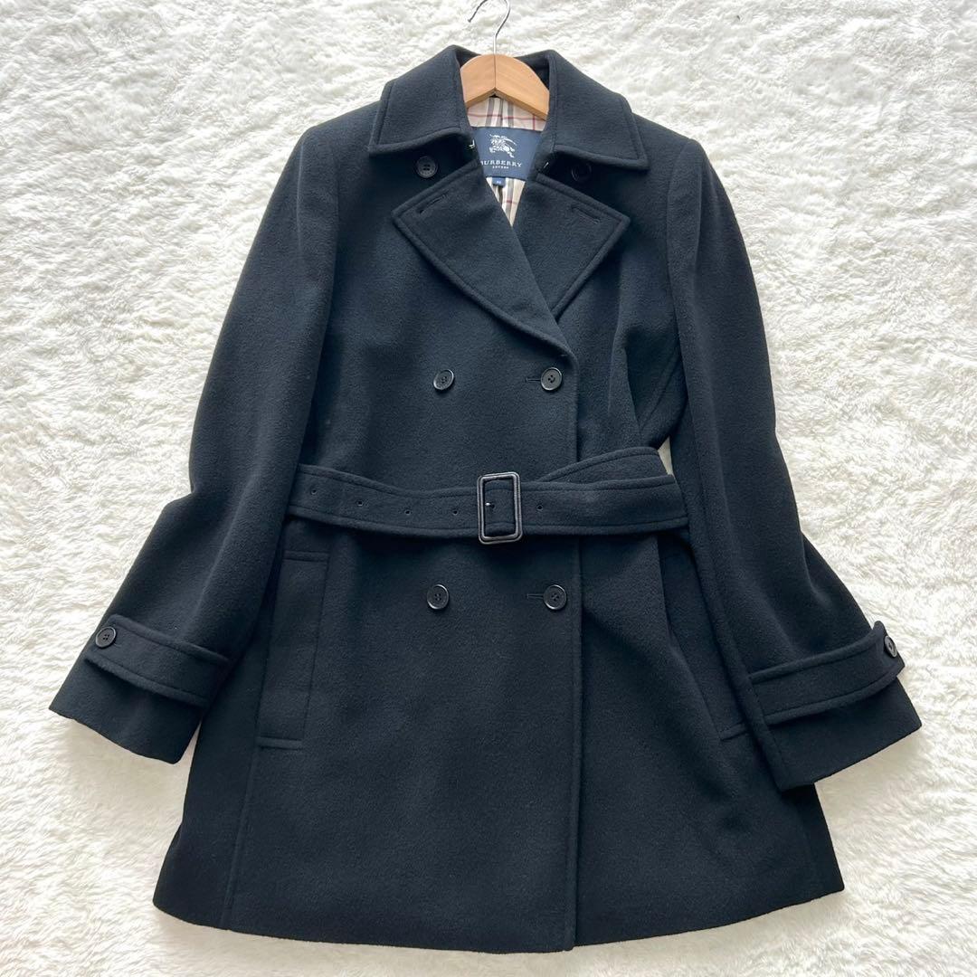 【極美品】BURBERRYLONDON Pコート　アンゴラ ノバチェック 黒38