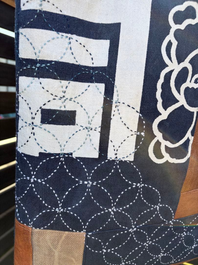 酒屋の印半纏古布リメイク　酒袋も利用　刺し子　ハンドメイドトートバッグ