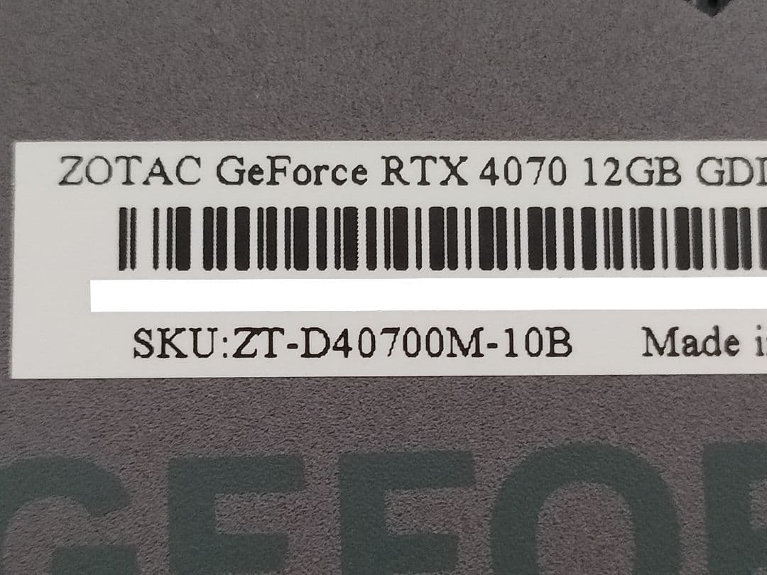 T*k様 ZOTAC GeForce RTX4070 12GB