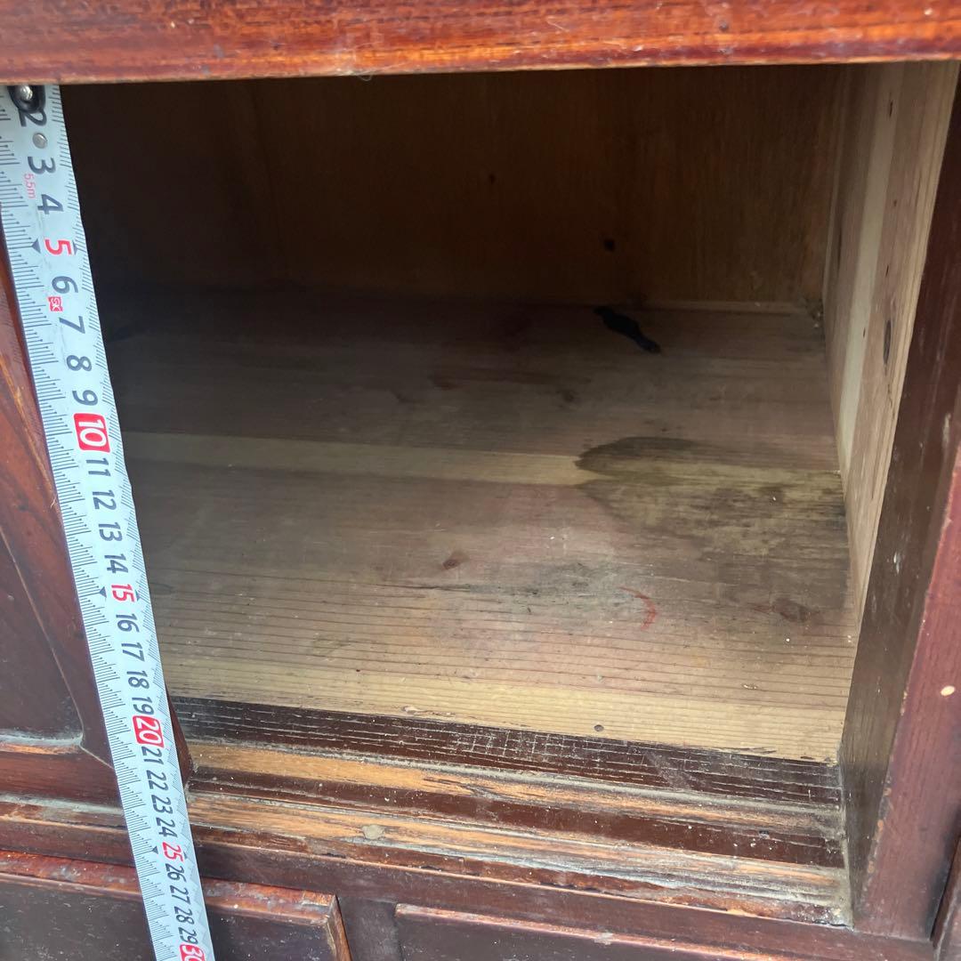 昭和レトロ 無垢材 茶箪笥 すりガラス サイドボード 古家具 古民家 ビンテージ