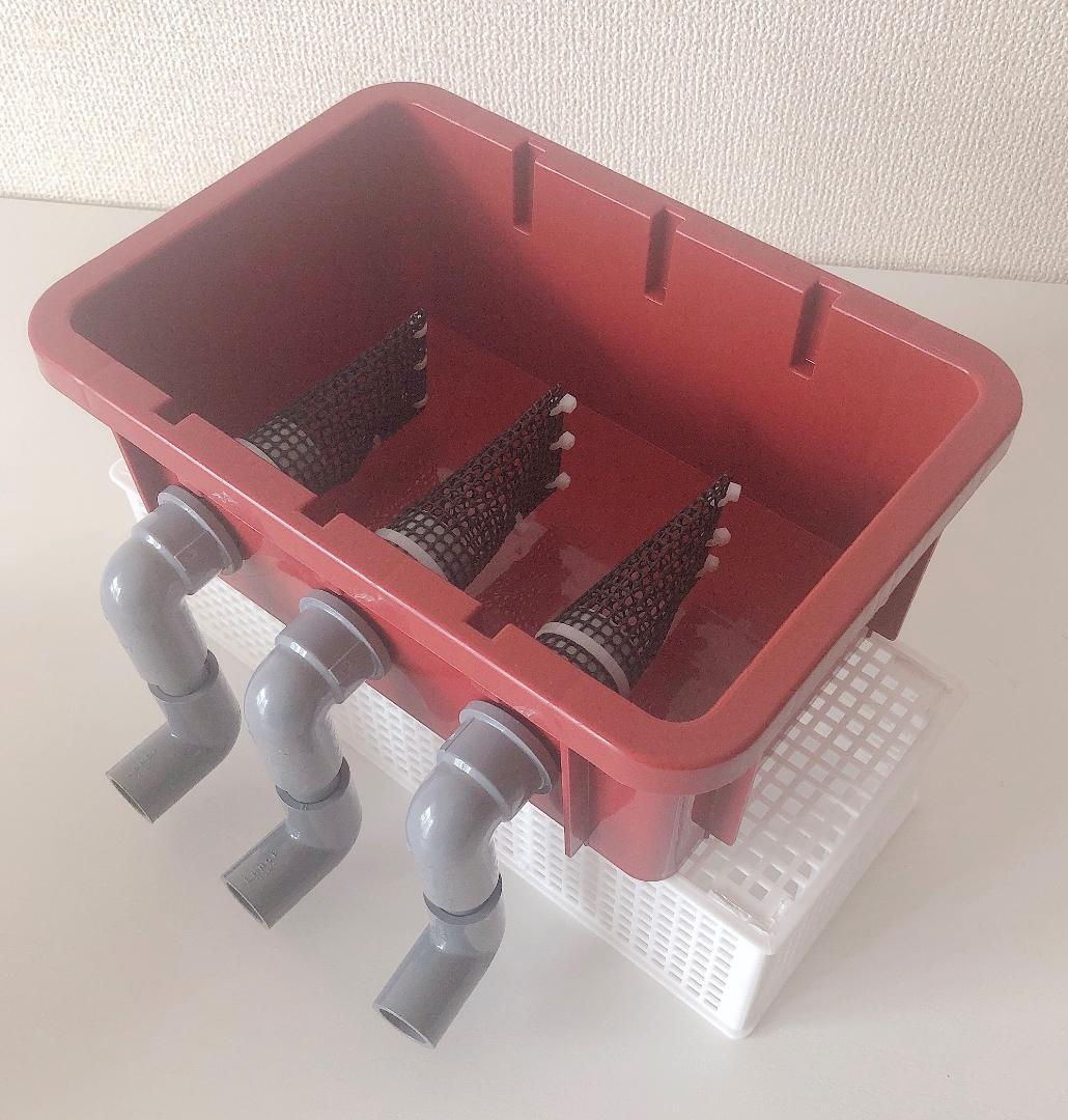 ワインレッドの オシャレな ３段濾過槽 タワータイプ 　浮遊物キャッチャー付き