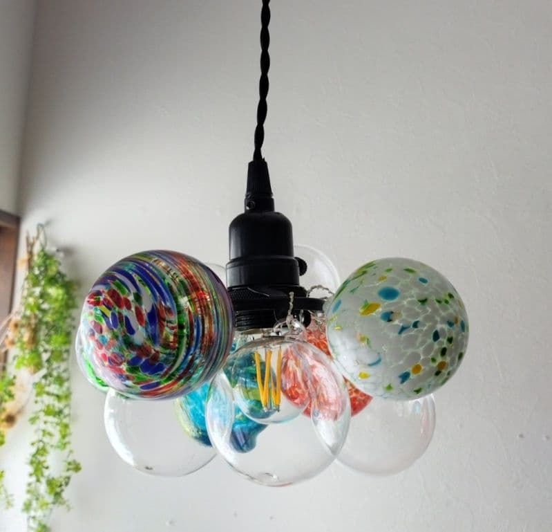 【L】昭和レトロなバブルボールガラスペンダントライトカラフルバブルアンティーク系