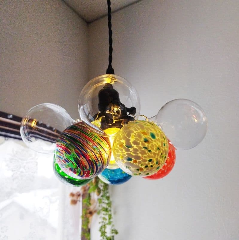 【L】昭和レトロなバブルボールガラスペンダントライトカラフルバブルアンティーク系