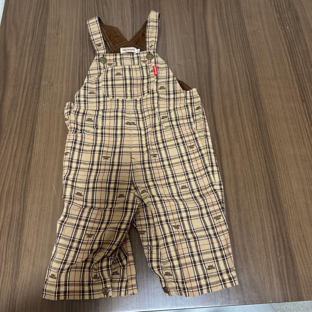 【ミキハウス】６部丈オーバーオール(チェックブラウン)