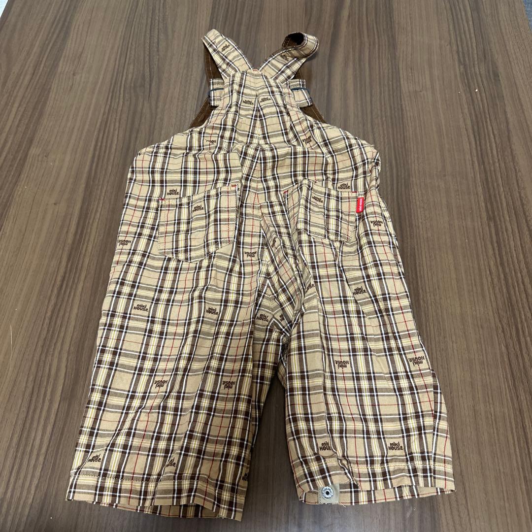 【ミキハウス】６部丈オーバーオール(チェックブラウン)