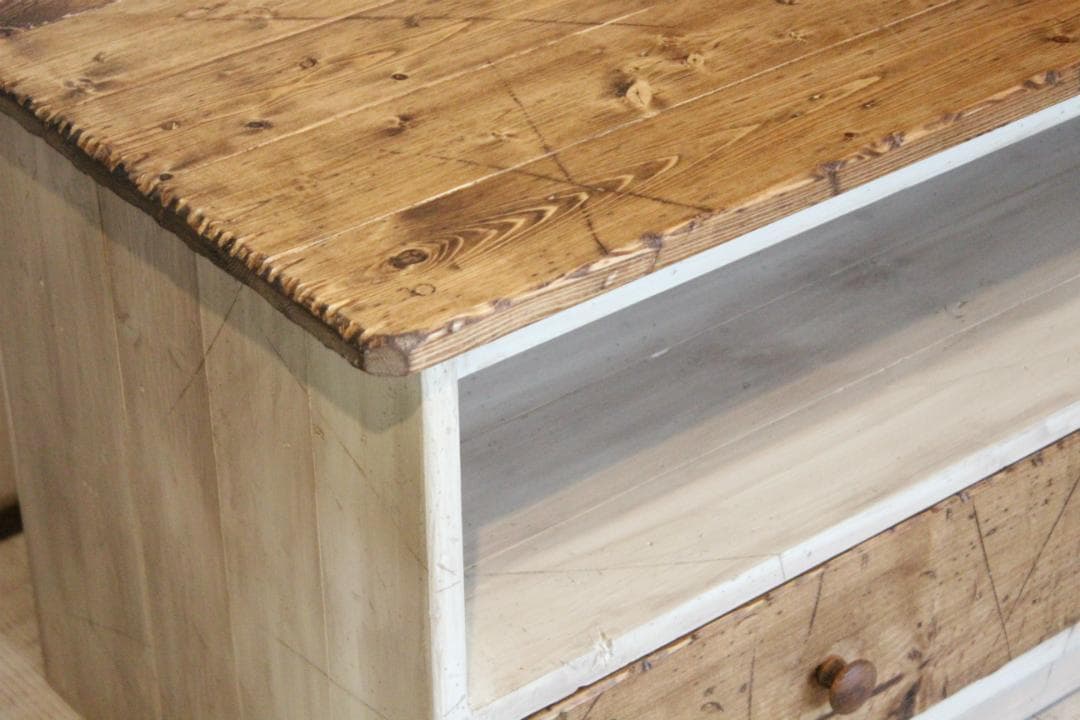 ダメージ加工　ホワイトシャビーテレビ台140　アンティークホワイト