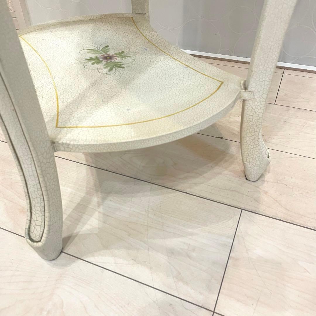 【希少】アンティーク調 フラワーペイント 猫脚サイドテーブル 引き出し付 北欧