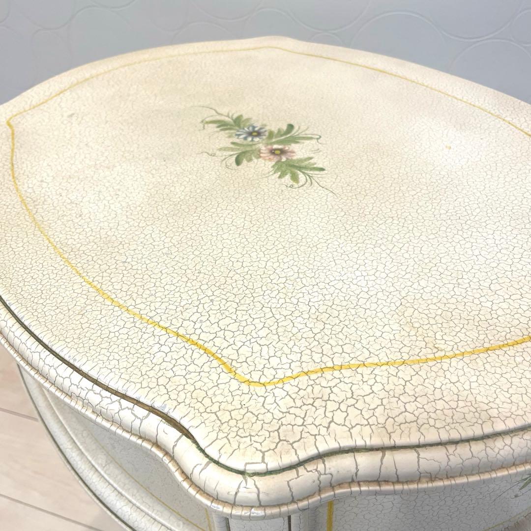 【希少】アンティーク調 フラワーペイント 猫脚サイドテーブル 引き出し付 北欧