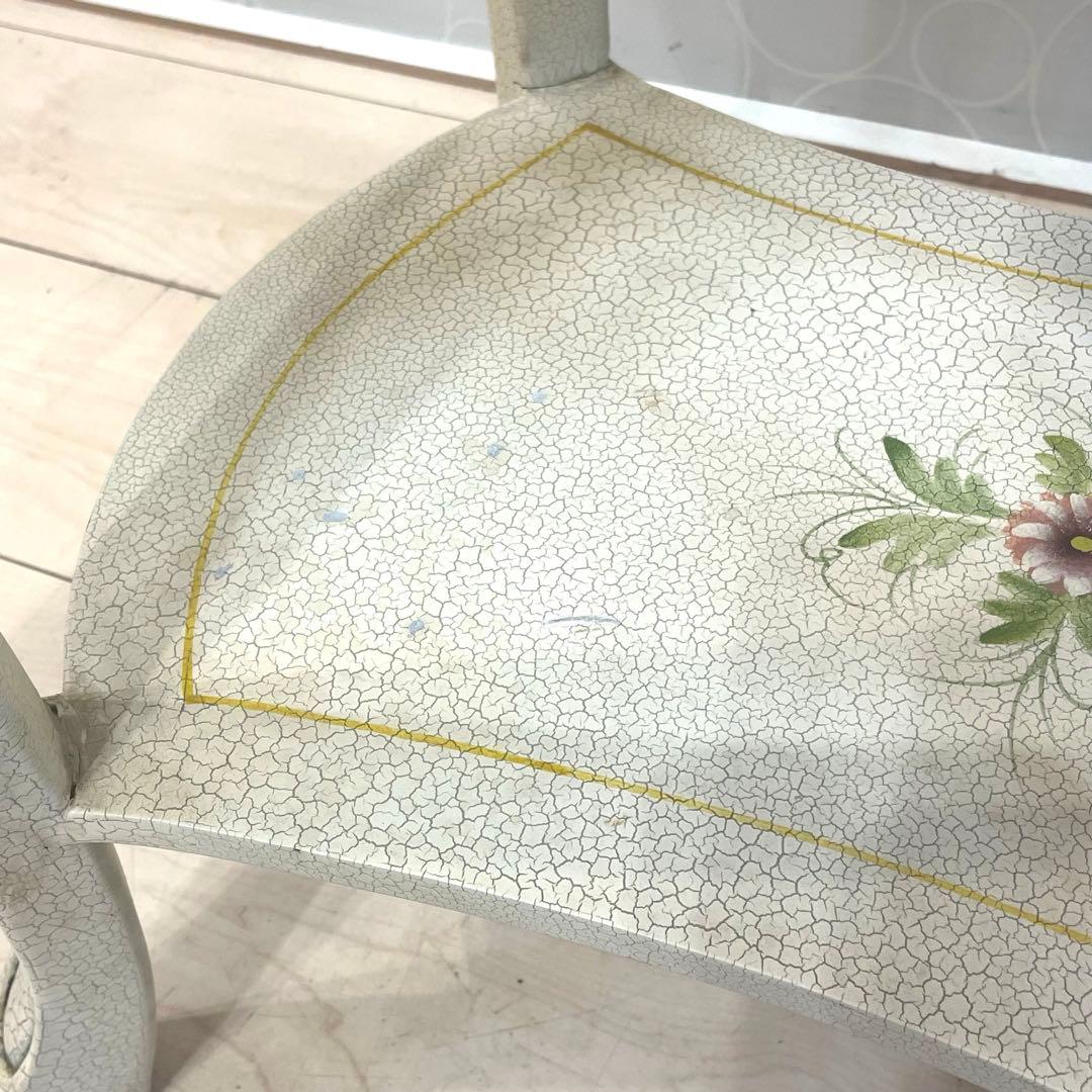 【希少】アンティーク調 フラワーペイント 猫脚サイドテーブル 引き出し付 北欧