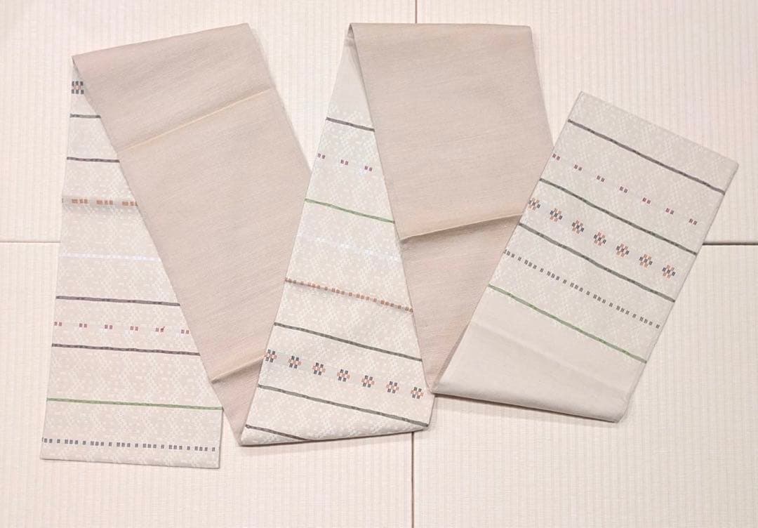 未使用 花織 紬 ベージュ 京袋