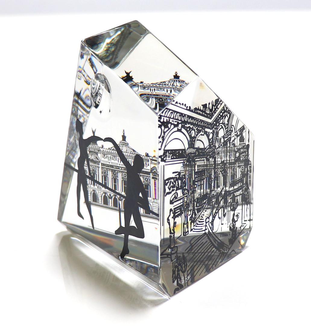 バカラ 珍品 大型9面体 ペーパーウェイト 宮殿でバレエする男女 月と太陽 置物