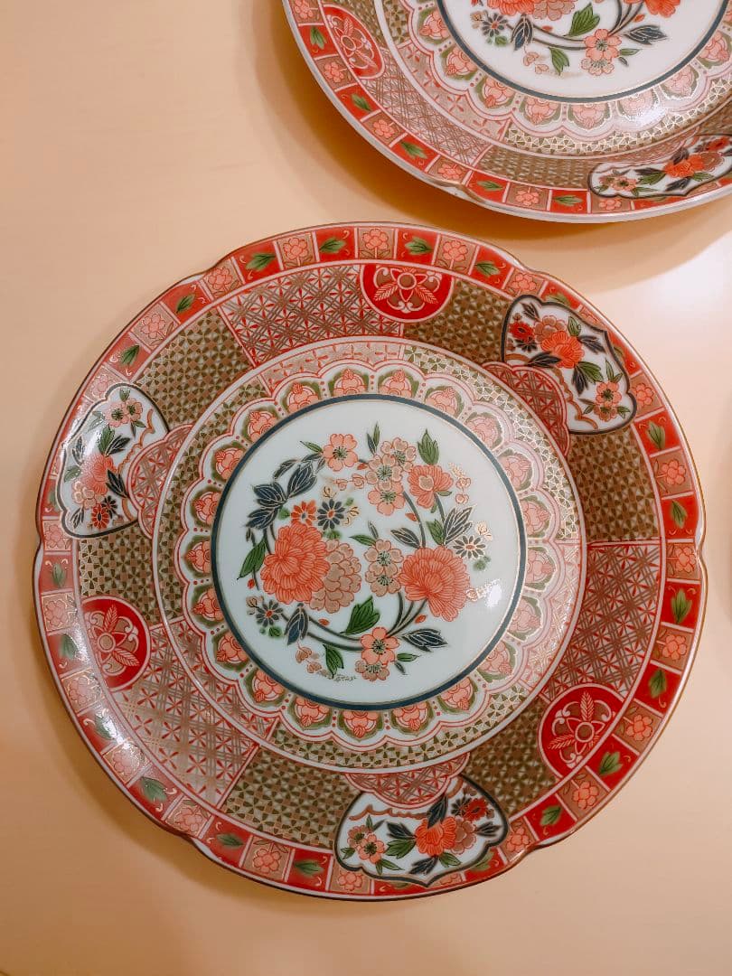 三洋陶器　龍峰窯　古伊万里　有田焼　金彩　琳派／祥瑞花丸紋　中皿５枚セット