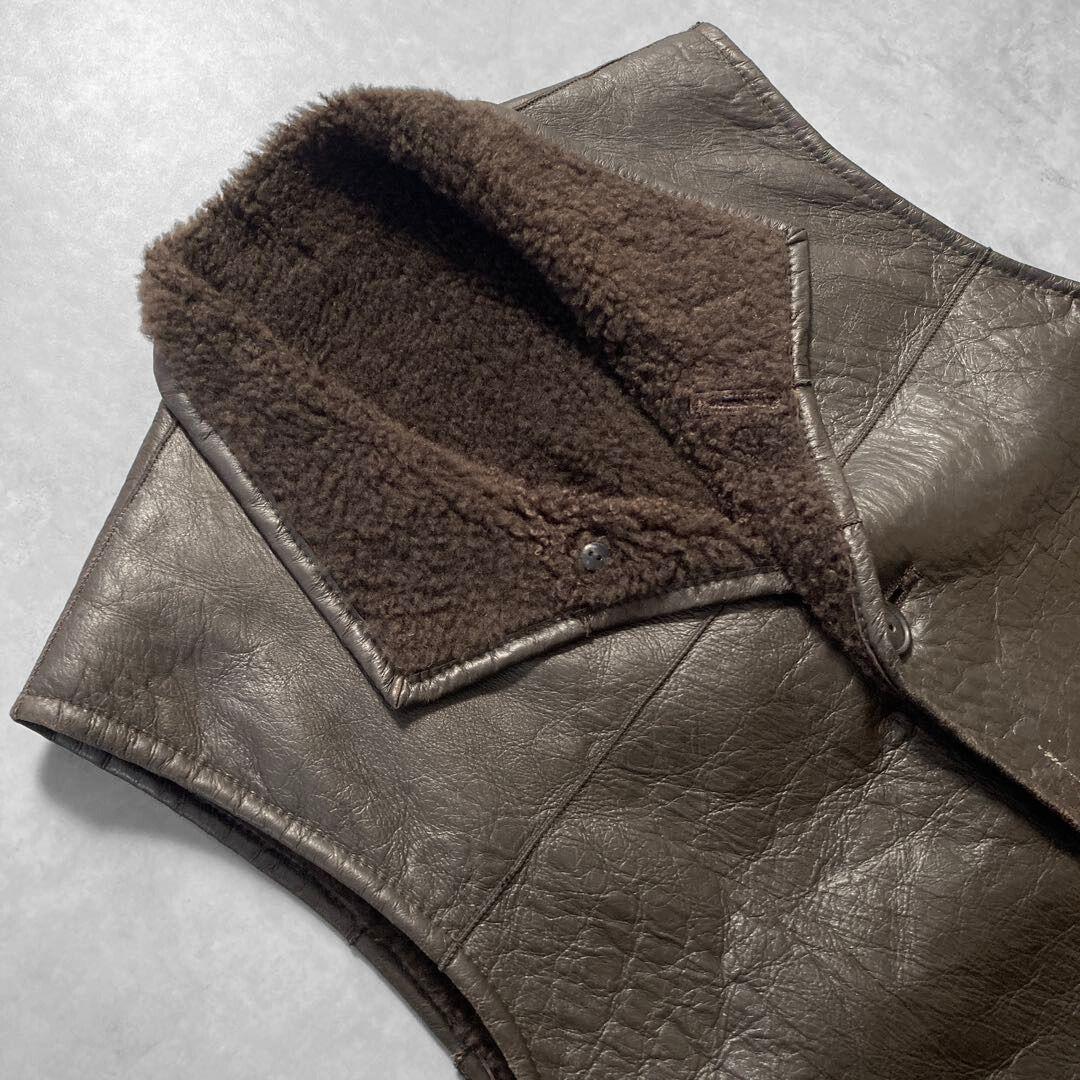 aofu様 ニチロ 毛皮 Sheep House ムートン レザーベスト L 茶