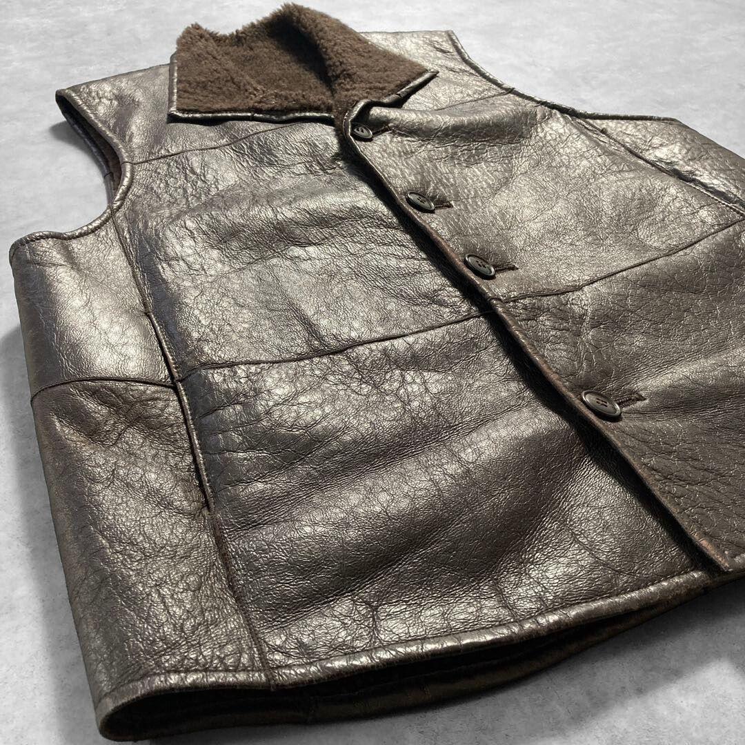 aofu様 ニチロ 毛皮 Sheep House ムートン レザーベスト L 茶