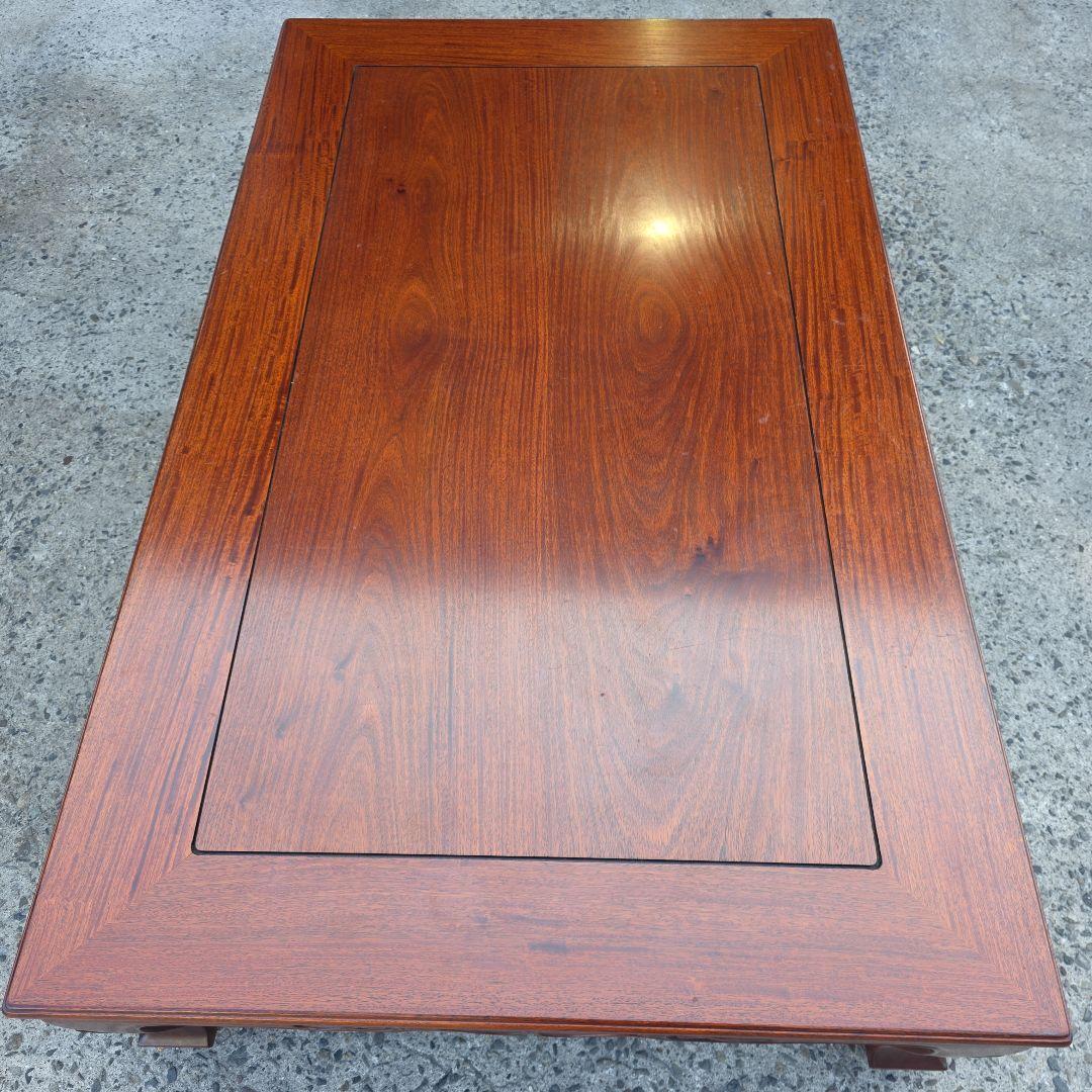 座卓 アンティーク 中森喜三郎 木製彫刻入り 花梨 漆 ダークブラウン