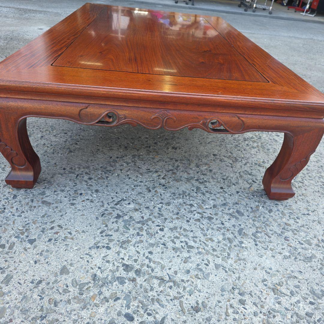 座卓 アンティーク 中森喜三郎 木製彫刻入り 花梨 漆 ダークブラウン