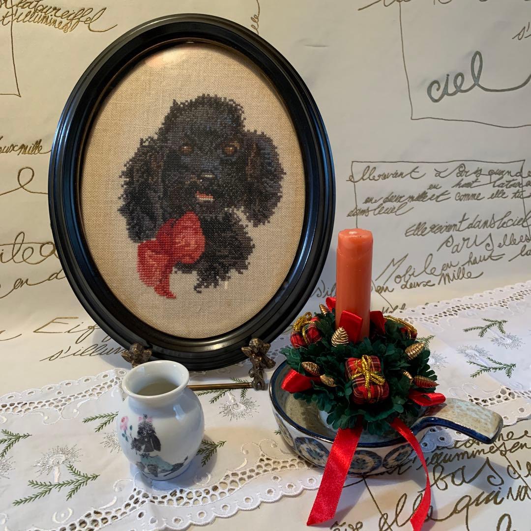 プードル三昧！ローゼンタール社の花瓶とお皿デンマーク刺繍の額5点セット可愛い！