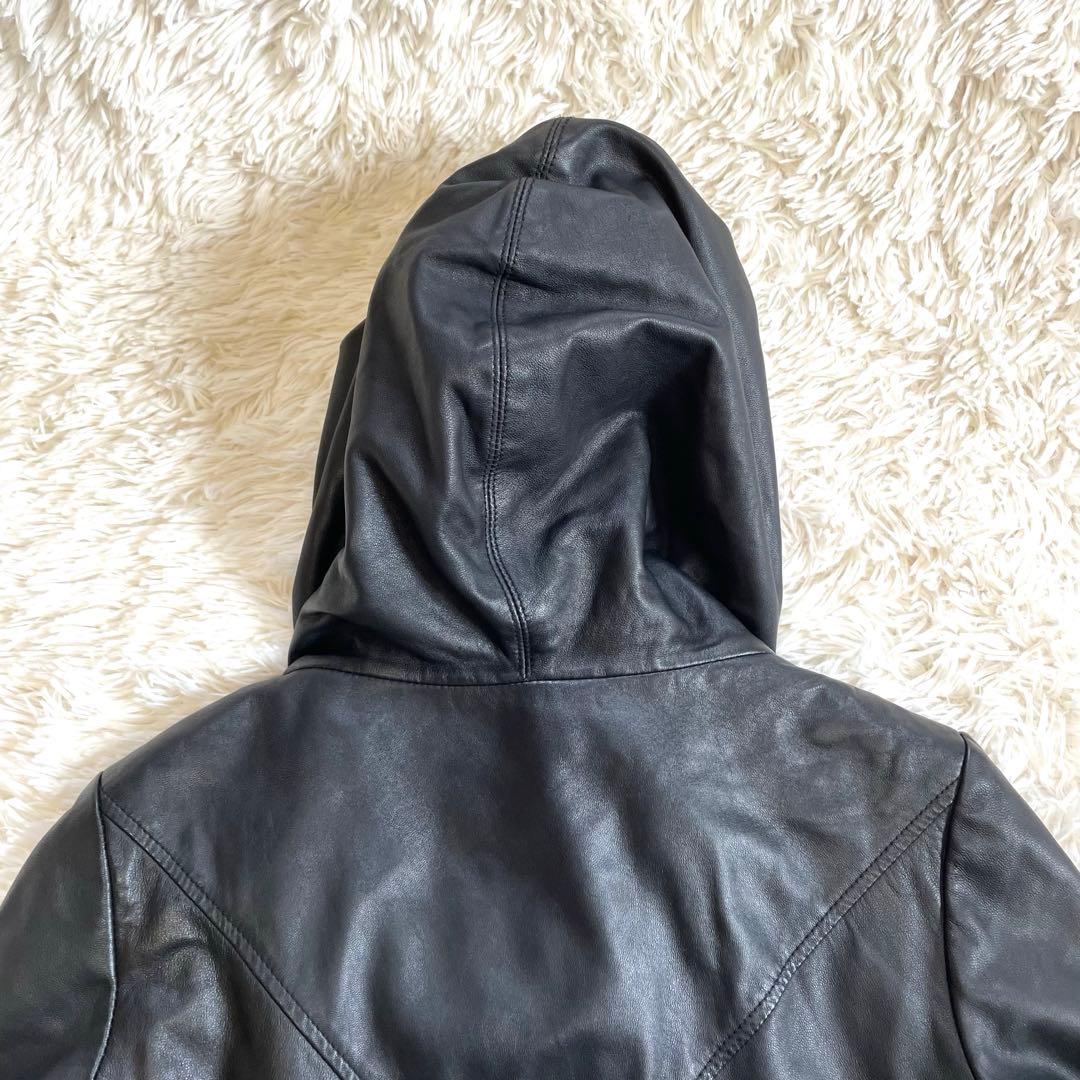 ヘルムートラング　フード　ラムスキン レザージャケット　ライダース　XS