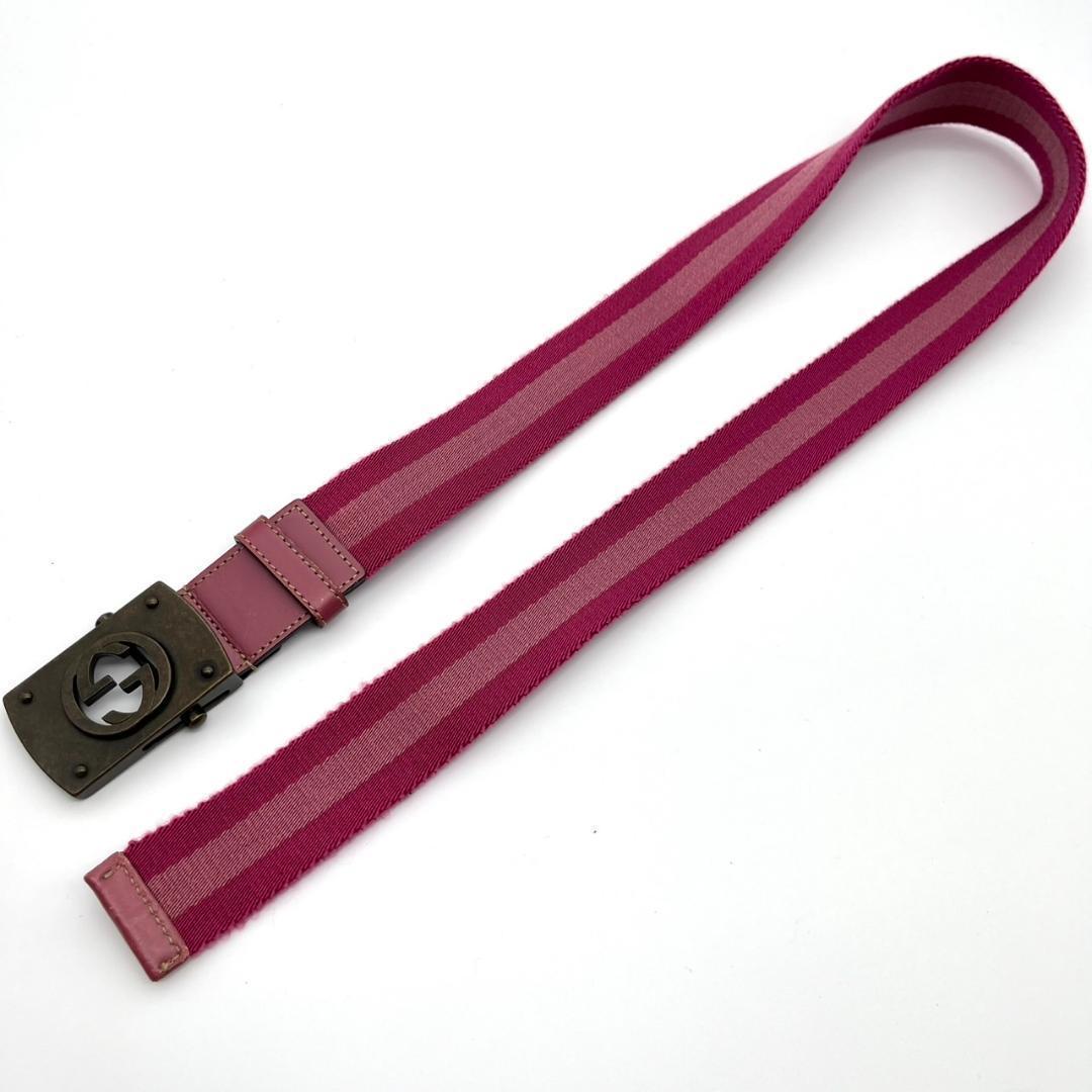 希少 グッチ ベルト インターロッキング シェリーライン ガチャベルト ピンク