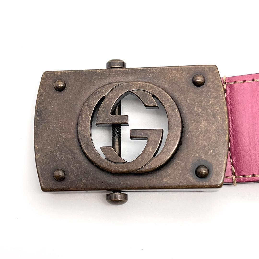 希少 グッチ ベルト インターロッキング シェリーライン ガチャベルト ピンク