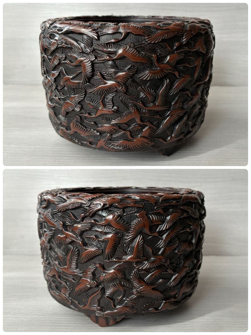 香炉　高岡銅器 彫金　佐野宏采　華鶴　亀　透かし蓋　茶道具　香道具