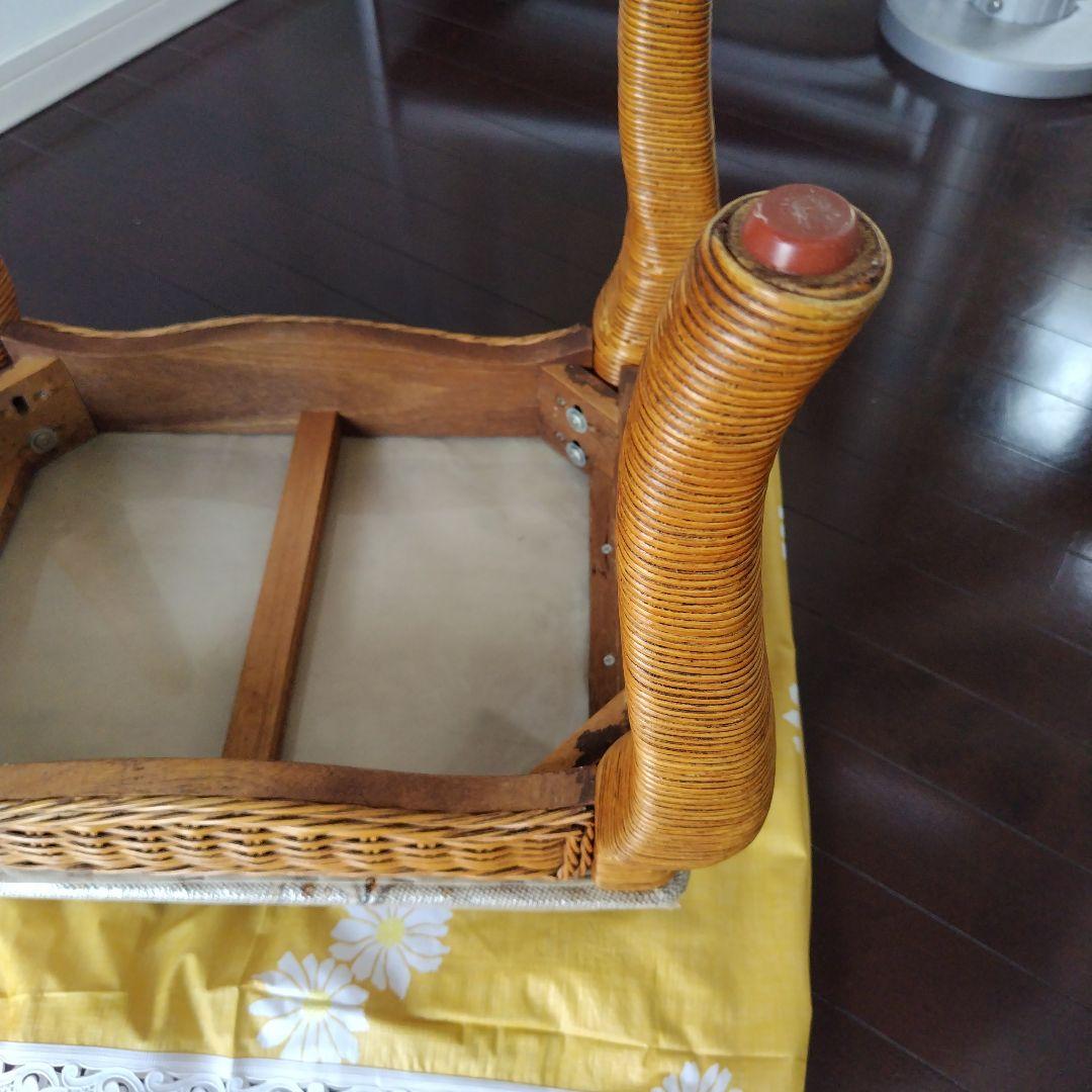 美品です!ラタン 籐 アンティーク 猫脚 ジャガード スツール オットマン 1脚