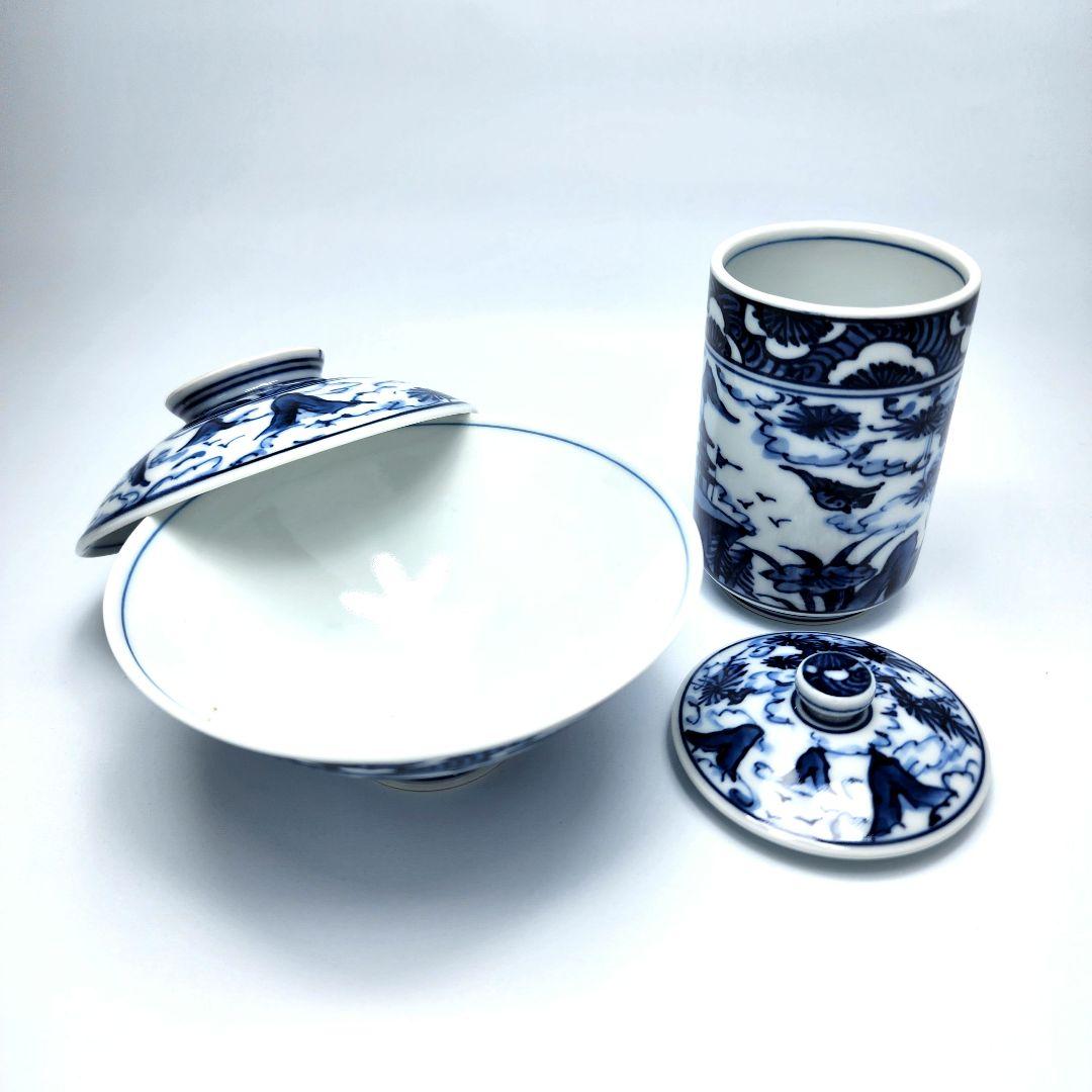 睦揃 飯椀 湯呑 清水焼 染付山水絵 平安京泉