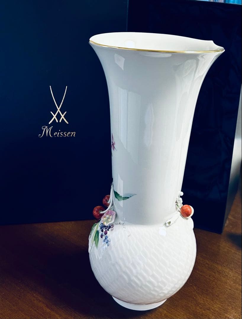 マイセン　花瓶　波の戯れ　チェリー