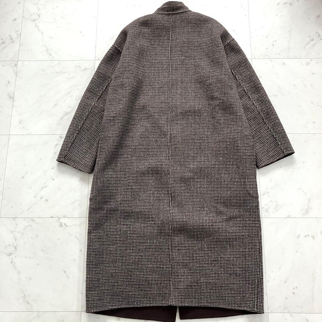 プラージュ ウールリバーコート リバーシブル ブラウン チェック 38