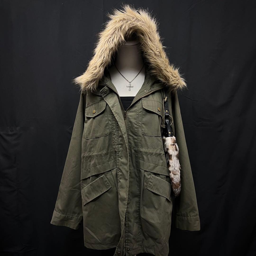 平成ギャル　y2k グランジ　ファー付き　モッズコート　ギミック　ダークコア