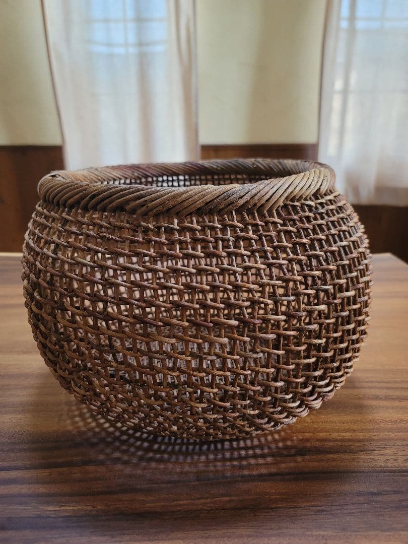 中川原信一さん作 あけびかご 人気作家　あけび籠　丸型　希少品