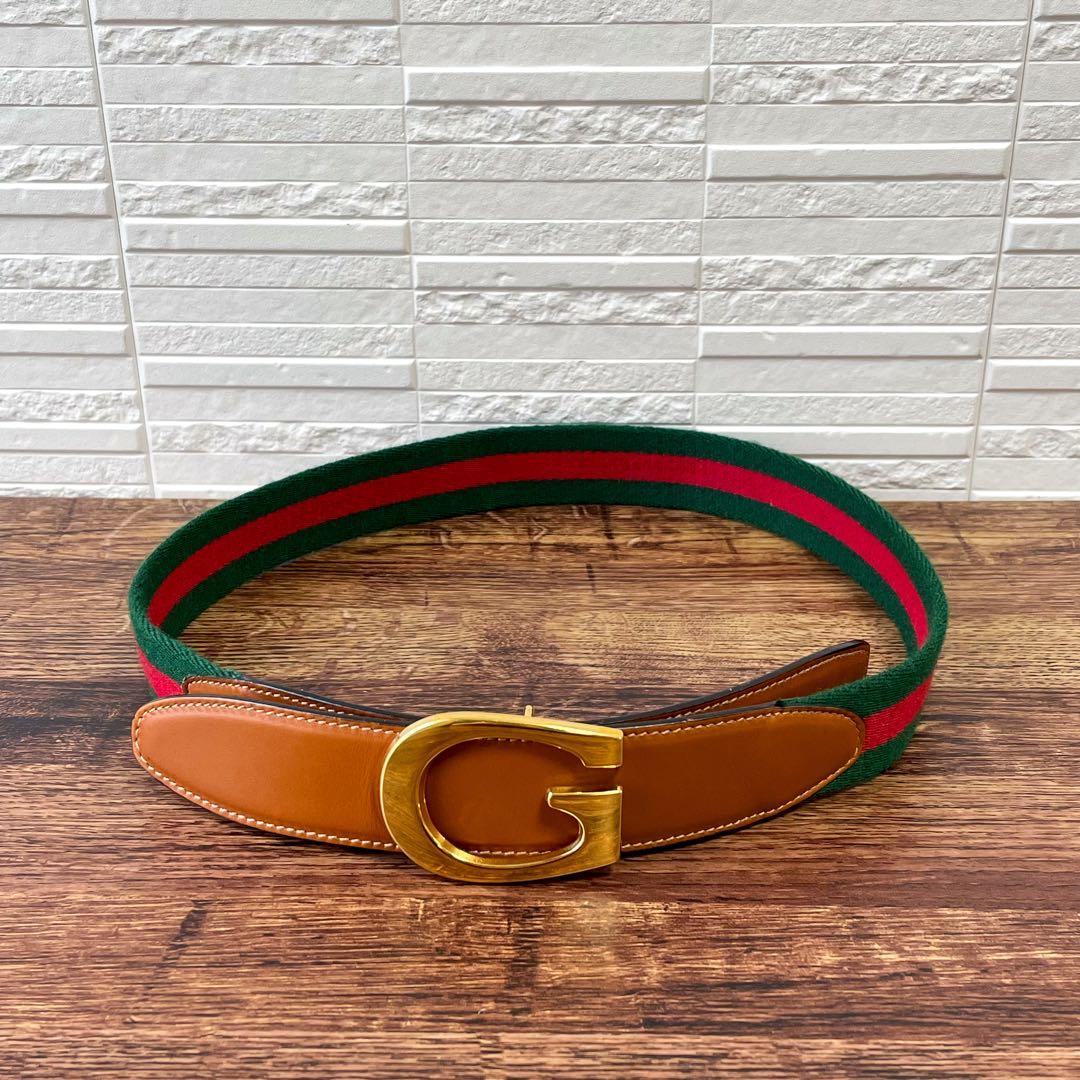 グッチ シェリー GG ゴールド バックル ベルト レザー ブラウン オールド.