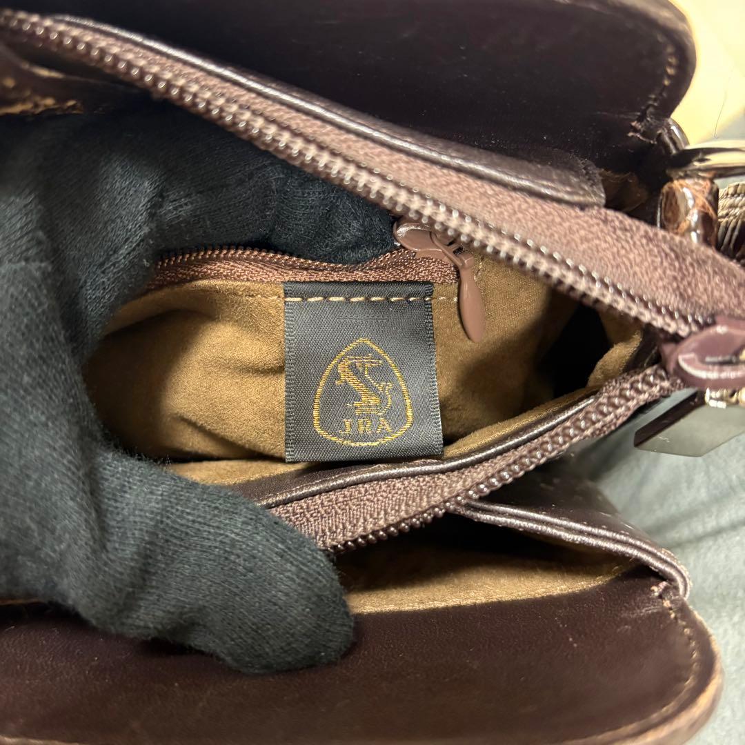 美品　リアル　シャイニング　クロコダイル　ショルダーバッグ　サコッシュ　ブラウン