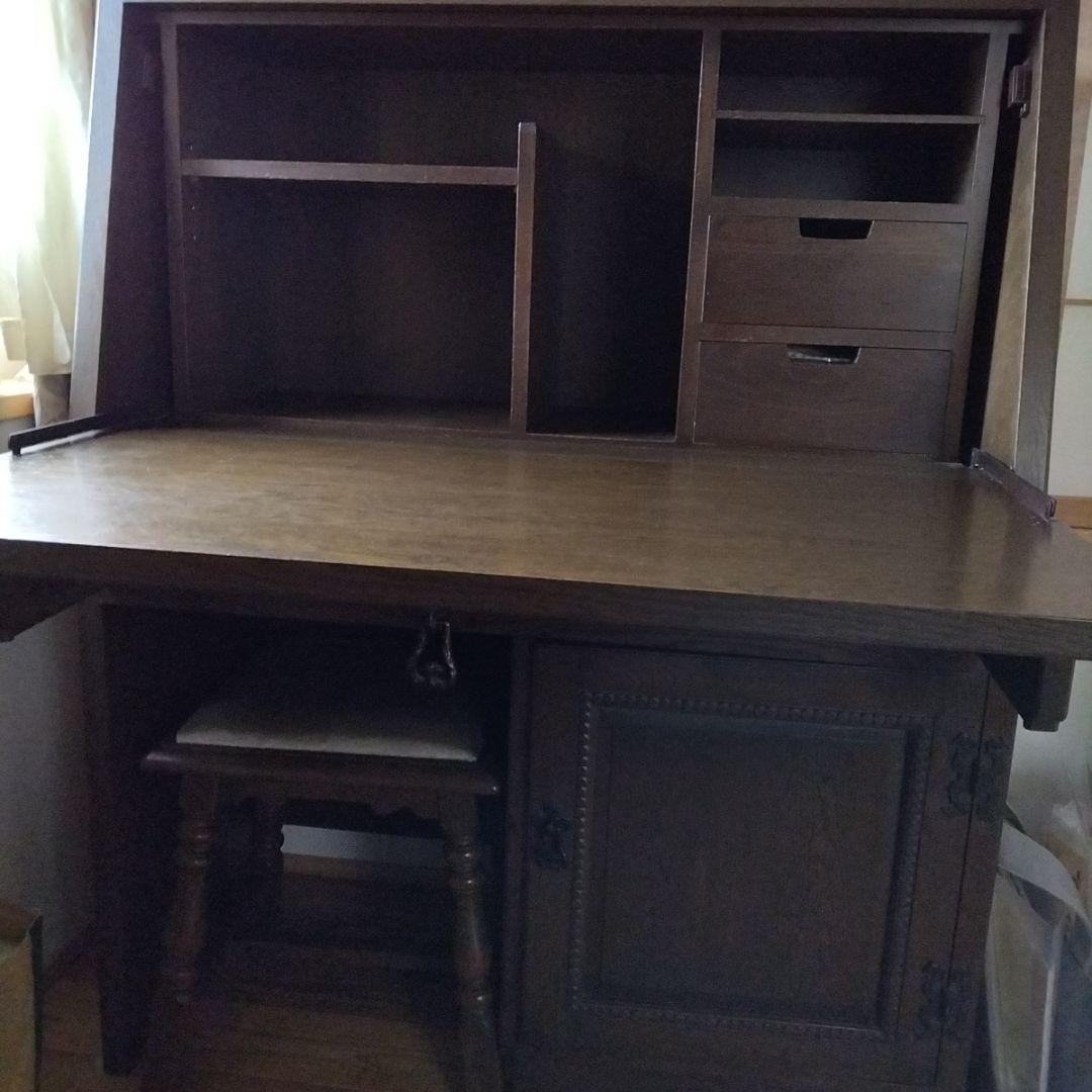 神戸家具　ライティングビューロー 木製机 引き出し付き