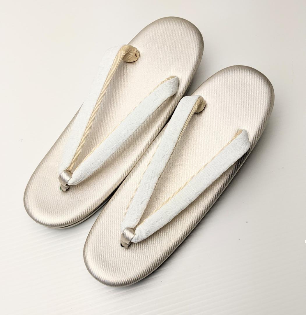 ふくれ織 草履 バッグ セット ホワイト ゴールド フリーサイズ U33-1