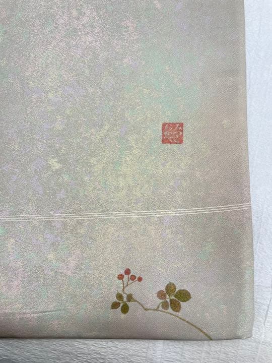 185 おかべみつこ 落款入り 袋帯 帯 正絹 作家もの 箔帯 しゃれ帯 着物