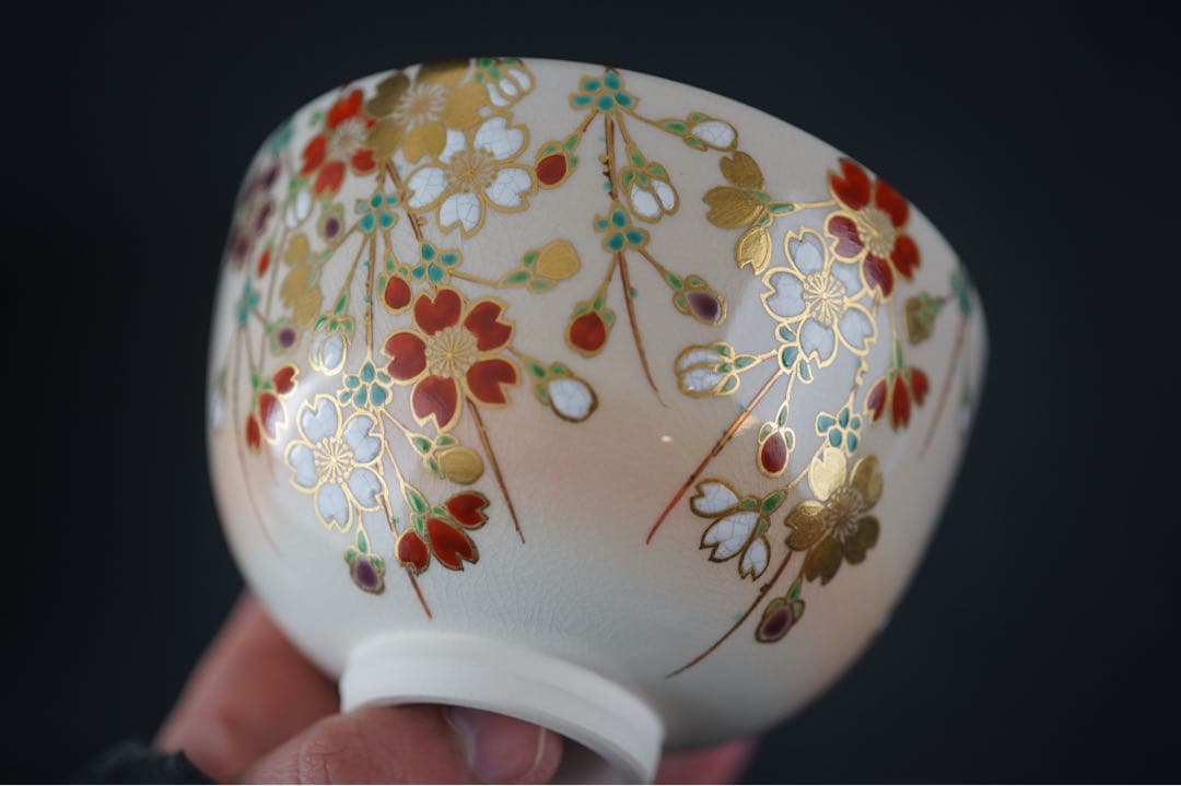 木全翁楽 作 枝垂桜 茶碗 共箱 共布 紙箱 茶道具