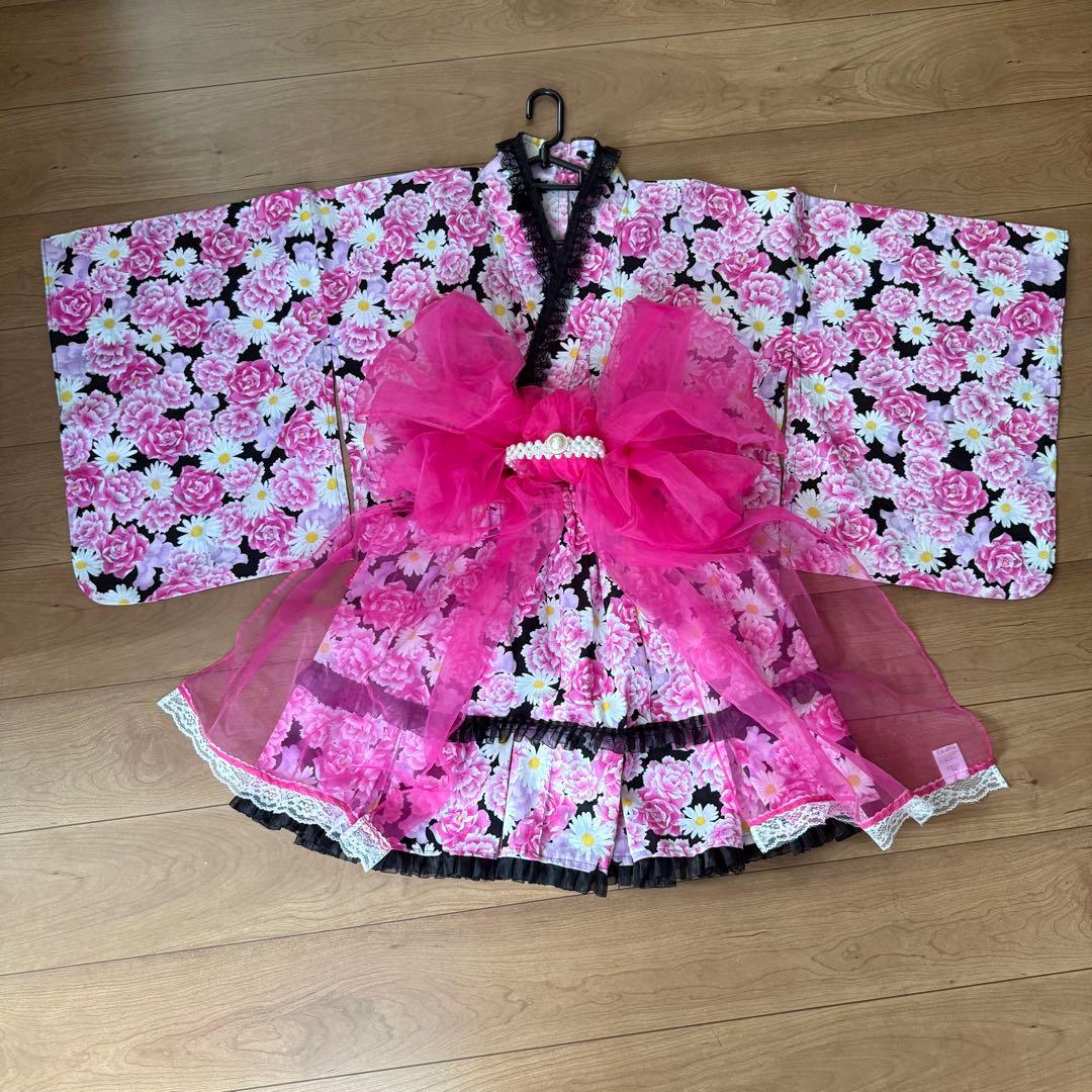 大人用 浴衣ドレス 浴衣 ギャル 姫 ピンクオーガンジー帯付き